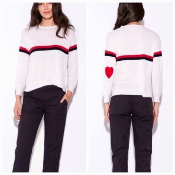 NWOT Sundry Stripes Heart Crewneck Sweater Wool-Cashmere Blend Size M - Picture 3 of 16